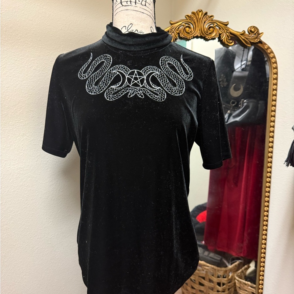 Black Velvet Snake Embroidered Top